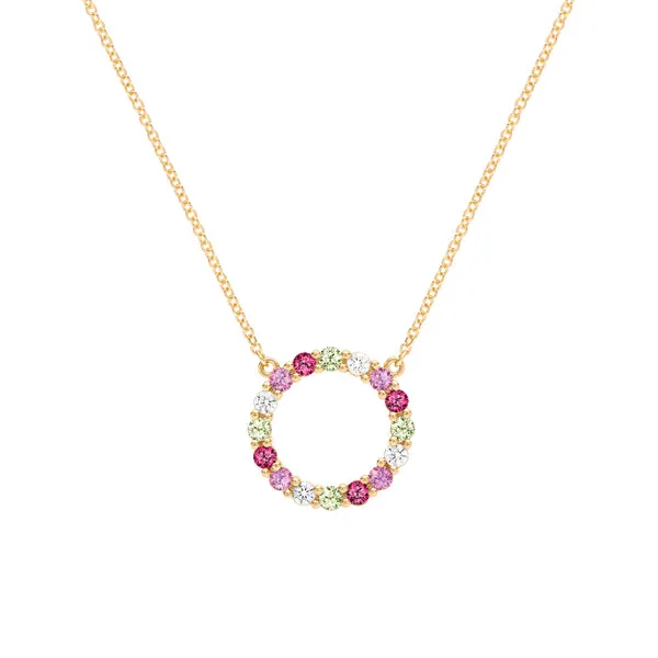 Personalized Rosecliff Circle Birthstone Necklace in 14k Gold sold by Haverhill
