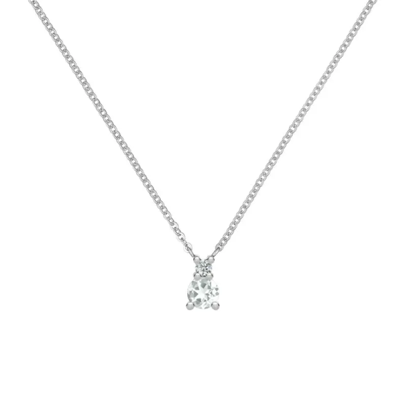 Personalized Greenwich Solitaire Birthstone & Diamond Necklace in 14k Gold sold by Haverhill