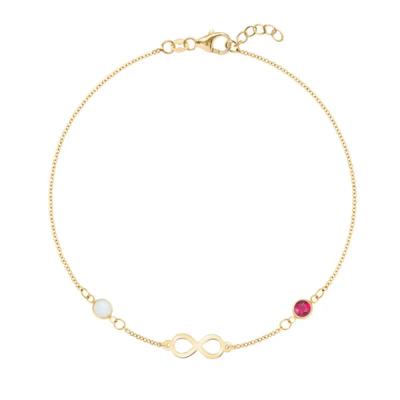 Personalized Classic Infinity & 2 Birthstone Bracelet in 14k Gold sold by Haverhill