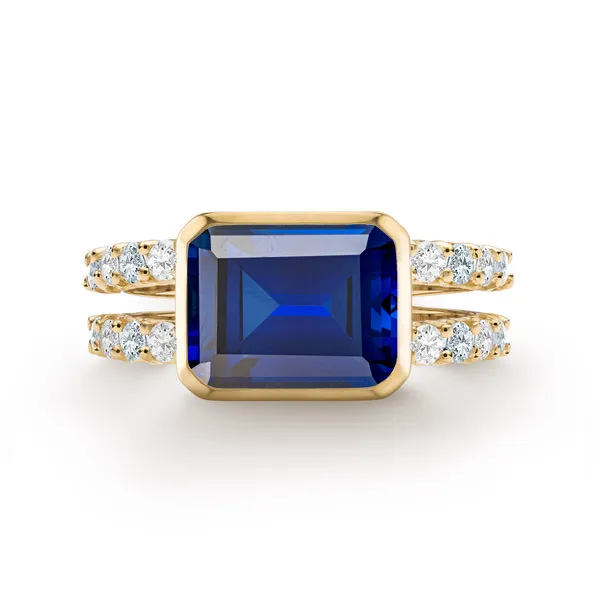 Personalized Warren Horizontal Birthstone Ring with Accent Stones in 14k Gold sold by Haverhill