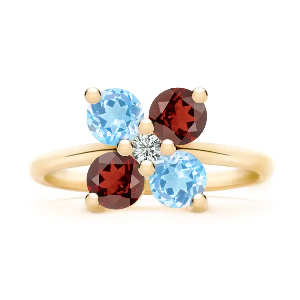 Personalized Greenwich 4 Birthstone & Diamond Ring in 14k Gold sold by Haverhill