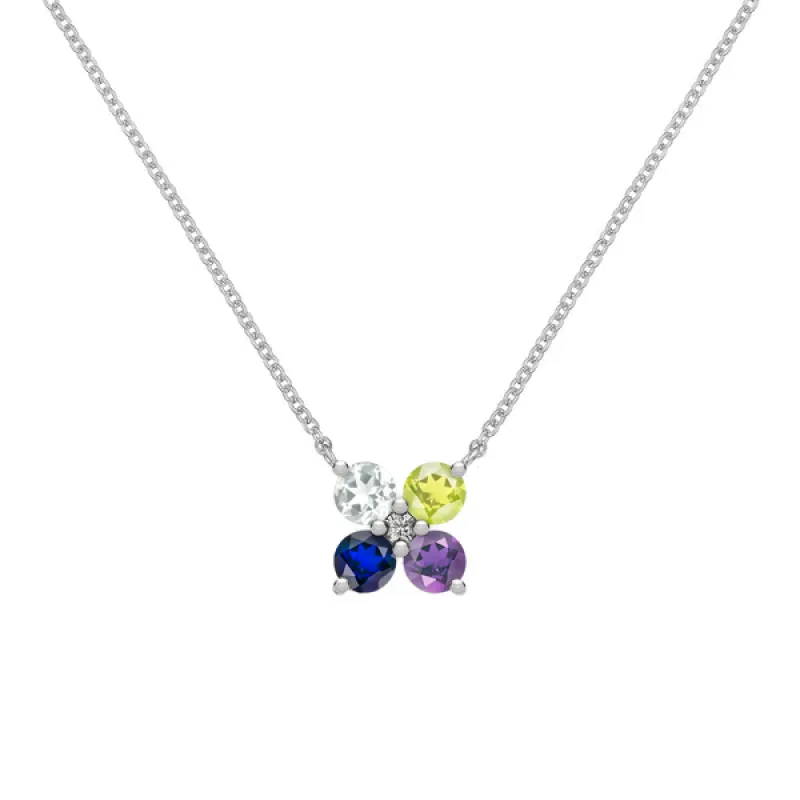 Personalized Greenwich 4 Birthstone & Diamond Necklace in 14k Gold sold by Haverhill