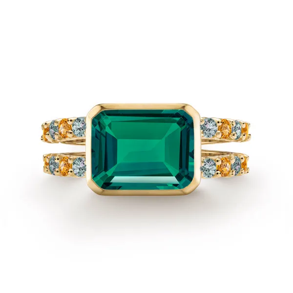 Personalized Warren Horizontal Birthstone Ring with Accent Stones in 14k Gold sold by Haverhill