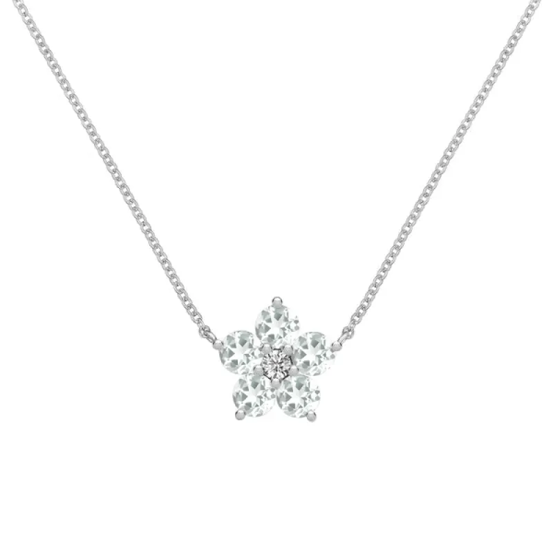 Personalized Greenwich Flower Birthstone & Diamond Necklace in 14k Gold sold by Haverhill