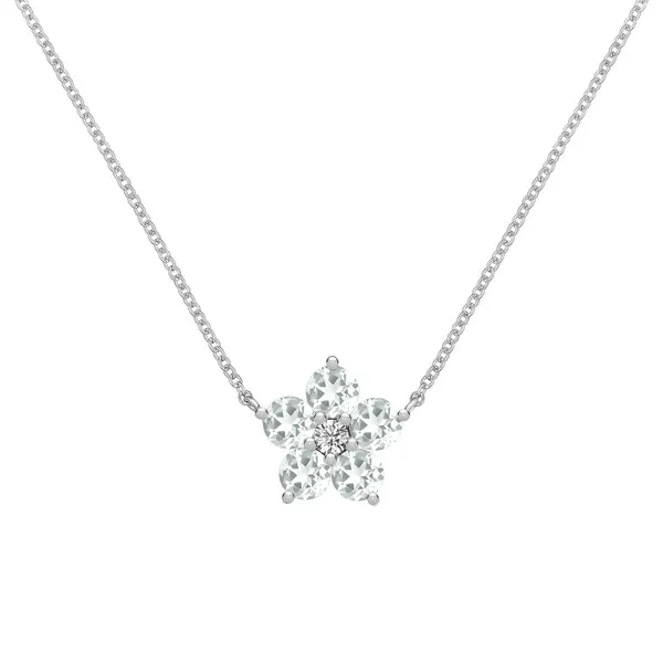 Personalized Greenwich Flower Birthstone & Diamond Necklace in 14k Gold sold by Haverhill