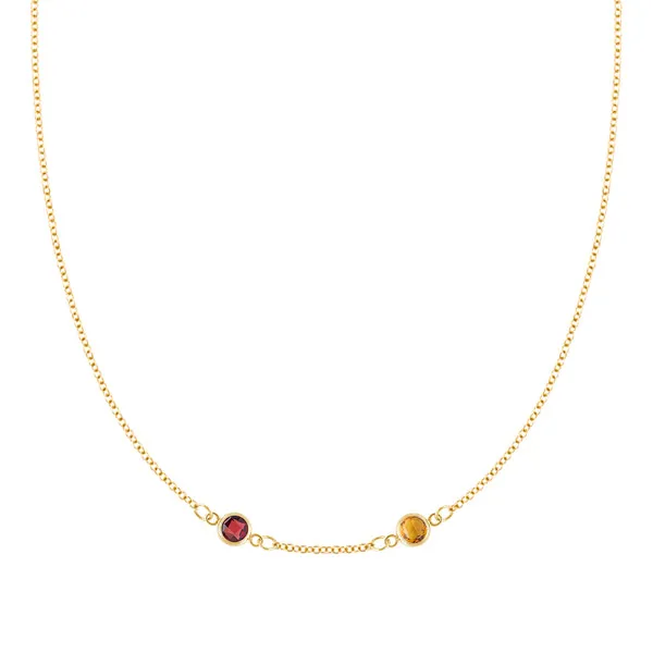 Personalized Classic 2 Birthstone Necklace in 14k Gold (Centered) sold by Haverhill
