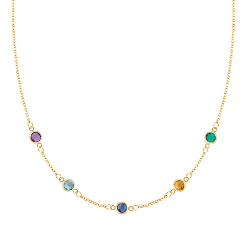 Personalized Classic 5 Birthstone Necklace in 14k Gold sold by Haverhill