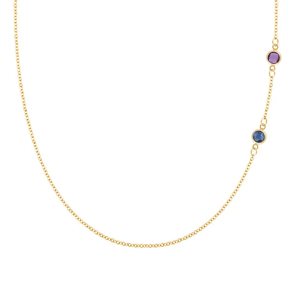 Personalized Classic 2 Birthstone Necklace in 14k Gold sold by Haverhill