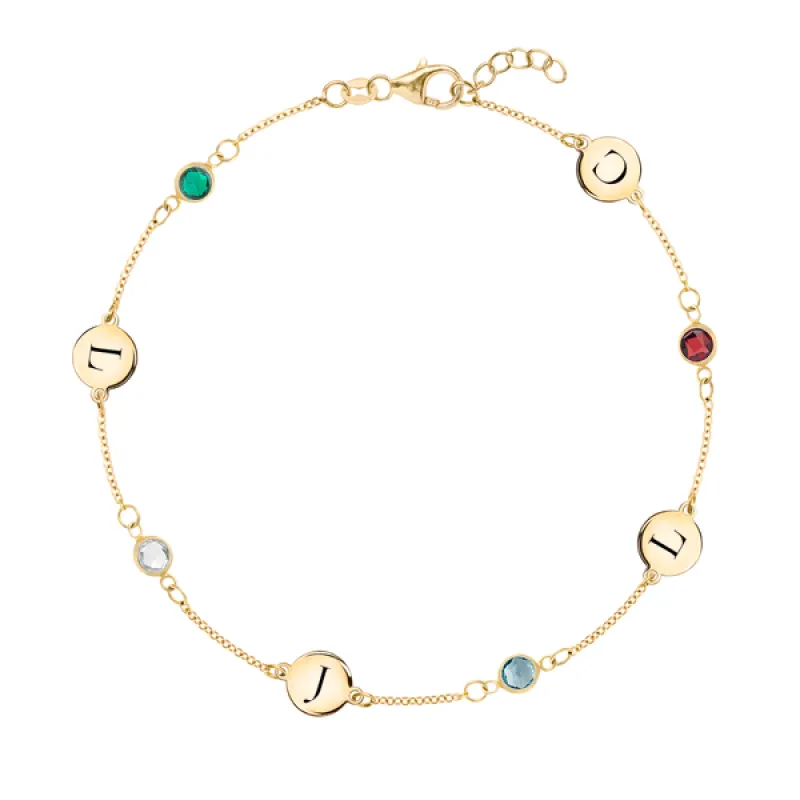 Personalized Classic 4 Letter & 4 Birthstone Bracelet in 14k Gold sold by Haverhill