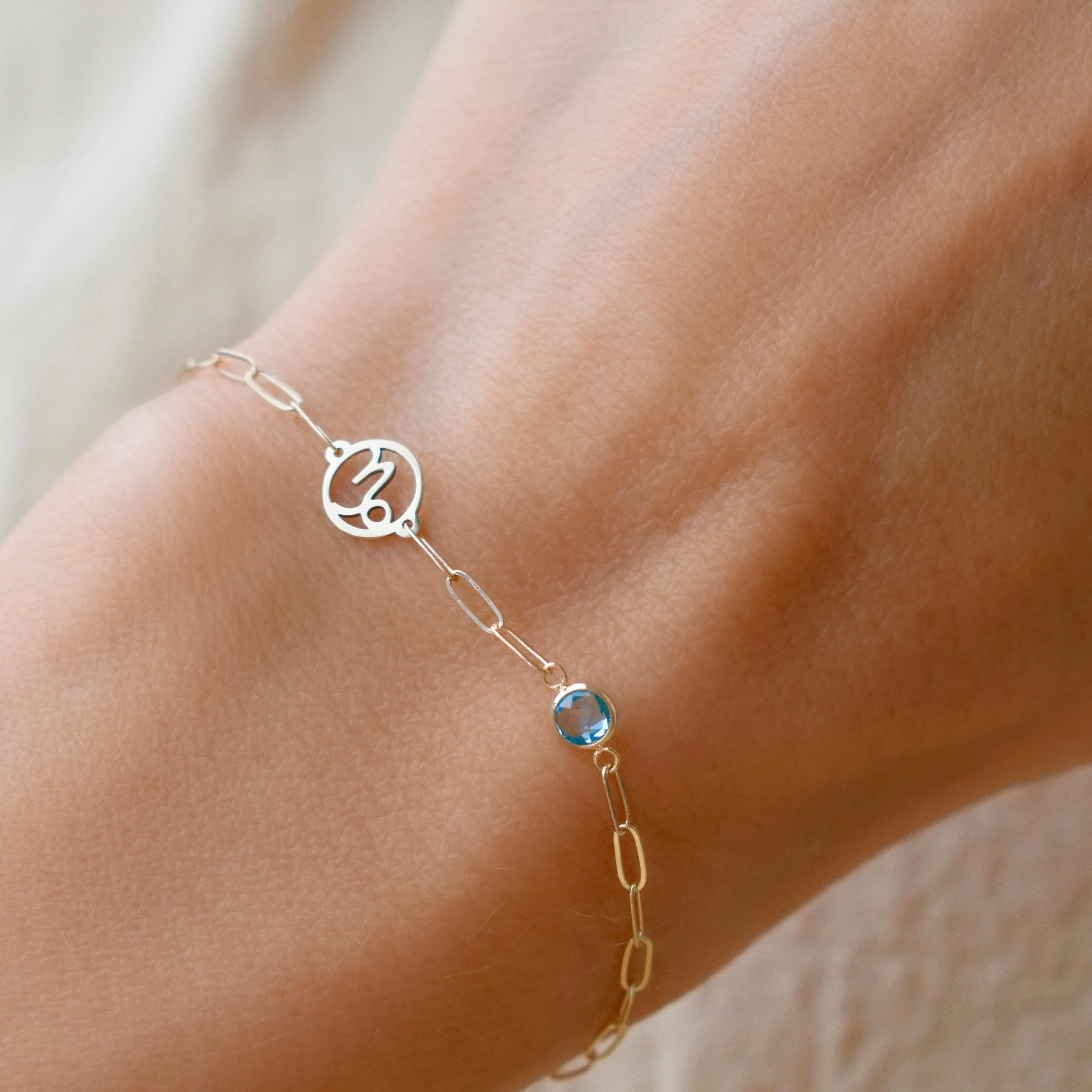 Personalized Zodiac & Birthstone Adelaide Mini Bracelet in 14k Gold sold by Haverhill product image thumbnail 3