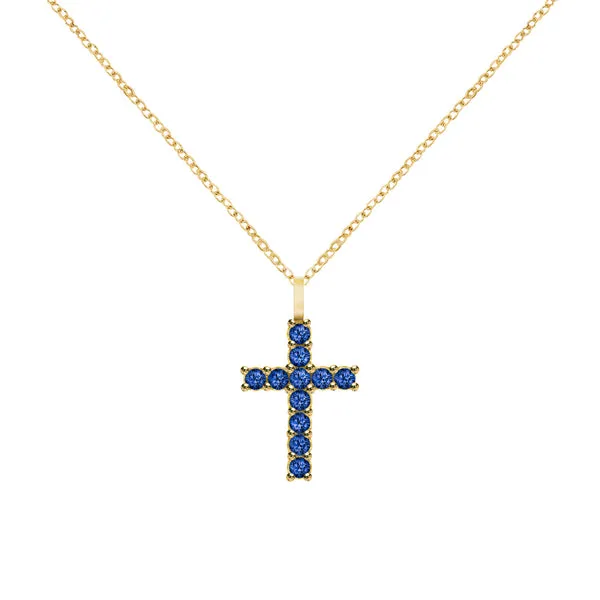 Rosecliff Cross Sapphire Pendant in 14k Gold (September) sold by Haverhill
