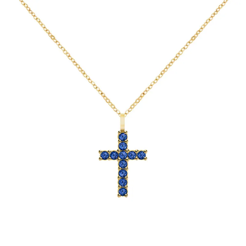 Rosecliff Cross Sapphire Pendant in 14k Gold (September) sold by Haverhill