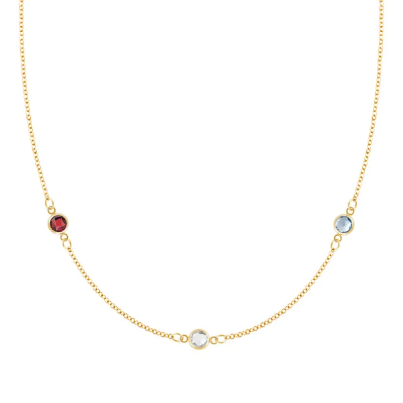Personalized Classic 3 Birthstone Necklace in 14k Gold sold by Haverhill