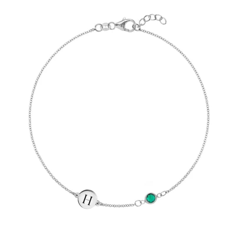 Personalized Classic 1 Letter & 1 Emerald Bracelet in 14k Gold (May) sold by Haverhill