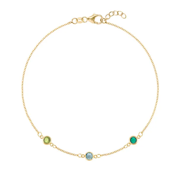 Personalized Classic 3 Birthstone Bracelet in 14k Gold sold by Haverhill