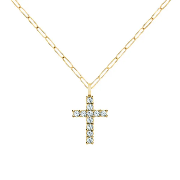Rosecliff Cross Aquamarine Pendant in 14k Gold (March) sold by Haverhill