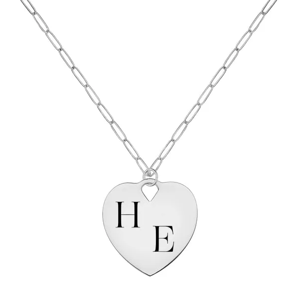 Engravable Large Flat Heart Pendant with Adelaide Mini Chain in 14k Gold sold by Haverhill