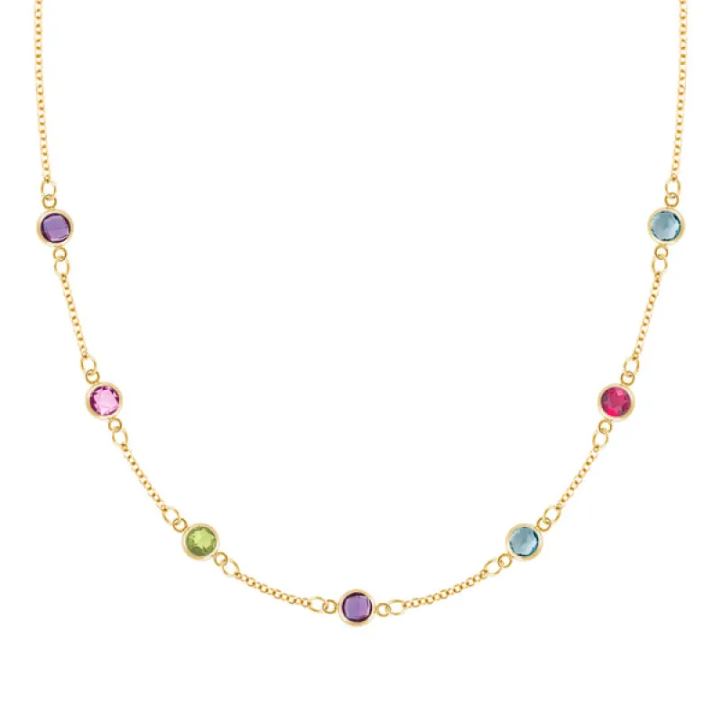 Personalized Classic 7 Birthstone Necklace in 14k Gold sold by Haverhill