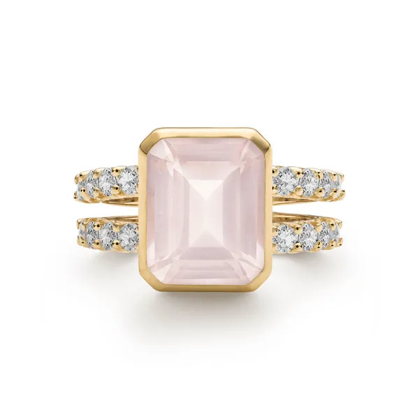 Personalized Warren Vertical Birthstone Ring with Accent Stones in 14k Gold sold by Haverhill