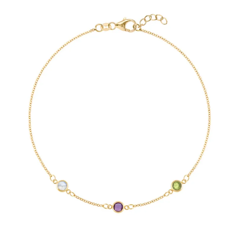 Personalized Classic 3 Birthstone Bracelet in 14k Gold sold by Haverhill