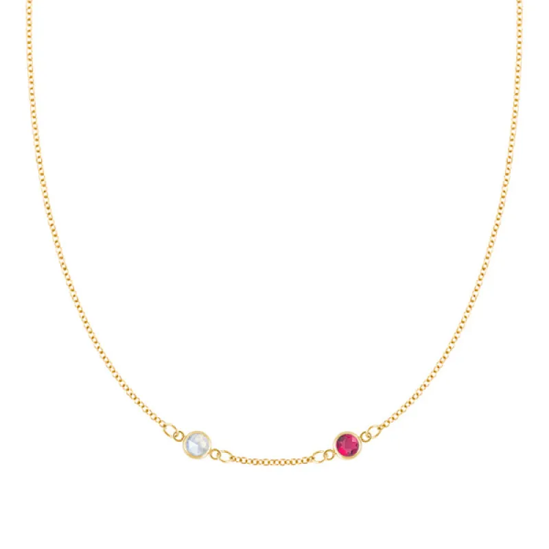 Personalized Classic 2 Birthstone Necklace in 14k Gold (Centered) sold by Haverhill
