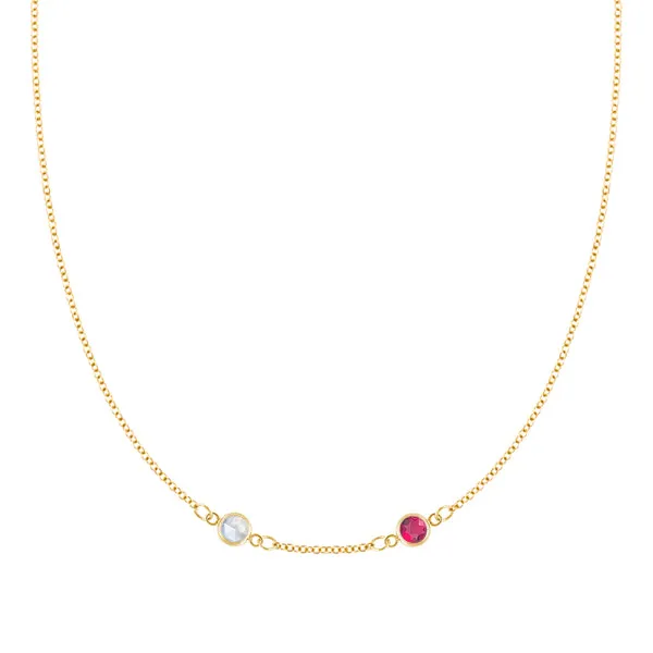 Personalized Classic 2 Birthstone Necklace in 14k Gold (Centered) sold by Haverhill