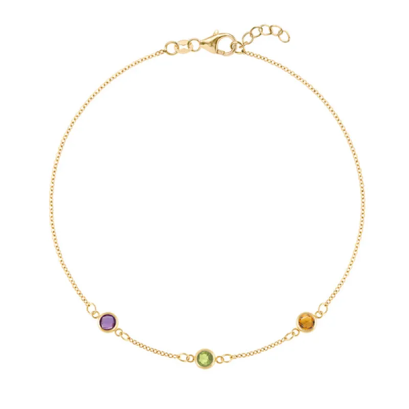 Personalized Classic 3 Birthstone Bracelet in 14k Gold sold by Haverhill