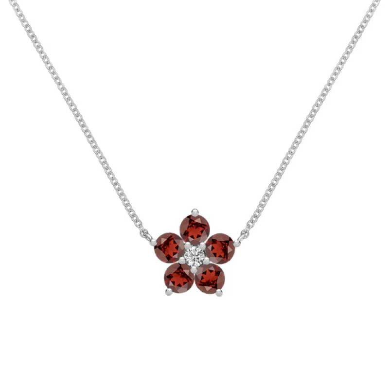 Personalized Greenwich Flower Birthstone & Diamond Necklace in 14k Gold sold by Haverhill