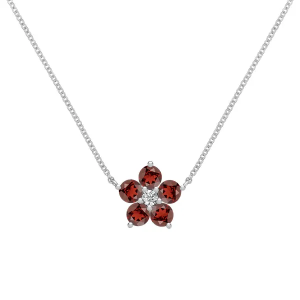 Personalized Greenwich Flower Birthstone & Diamond Necklace in 14k Gold sold by Haverhill