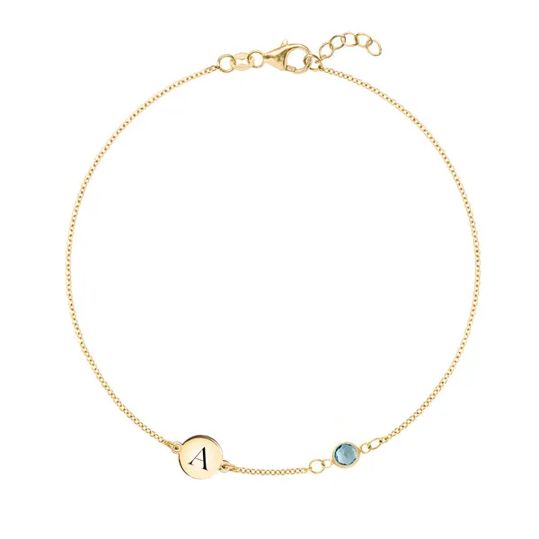 Personalized Classic 1 Letter & 1 Birthstone Bracelet in 14k Gold sold by Haverhill