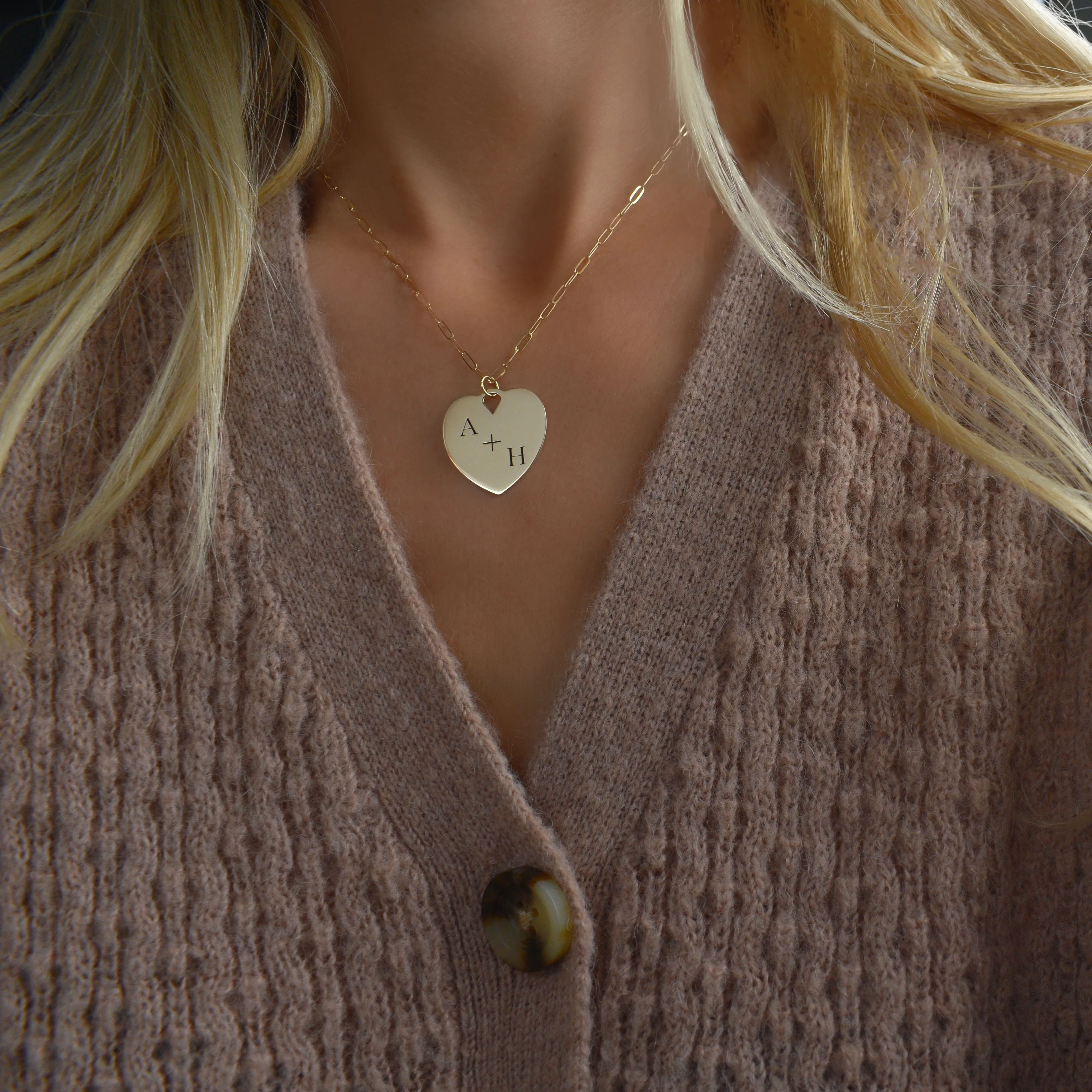 Engravable Large Flat Heart Pendant with Adelaide Mini Chain in 14k Gold sold by Haverhill product image thumbnail 2