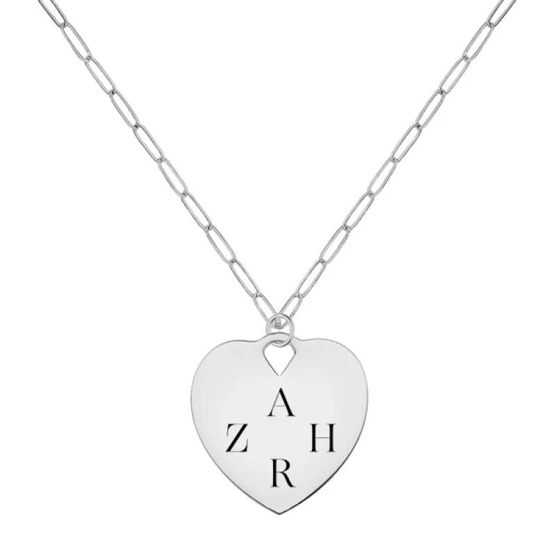 Engravable Large Flat Heart Pendant with Adelaide Mini Chain in 14k Gold sold by Haverhill