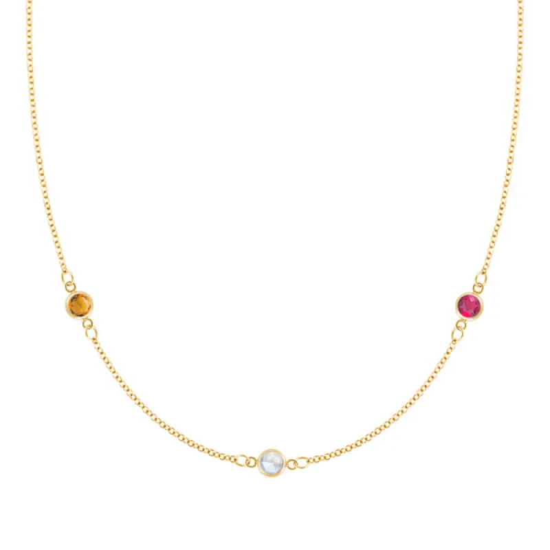 Personalized Classic 3 Birthstone Necklace in 14k Gold sold by Haverhill