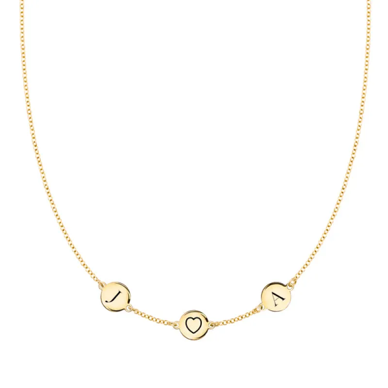Personalized Heart Disc & 2 Letter Necklace in 14k Gold sold by Haverhill