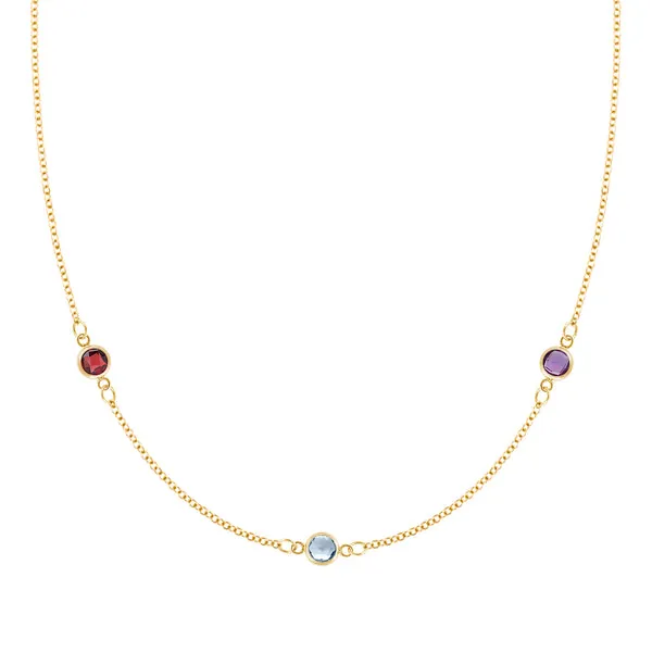 Personalized Classic 3 Birthstone Necklace in 14k Gold sold by Haverhill