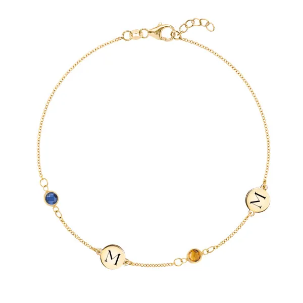 Personalized Classic 2 Letter & 2 Birthstone Bracelet in 14k Gold sold by Haverhill