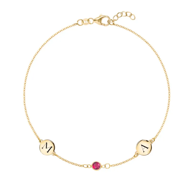 Personalized Classic 2 Letter & 1 Birthstone Bracelet in 14k Gold sold by Haverhill