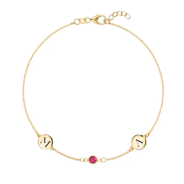 Personalized Classic 2 Letter & 1 Birthstone Bracelet in 14k Gold sold by Haverhill