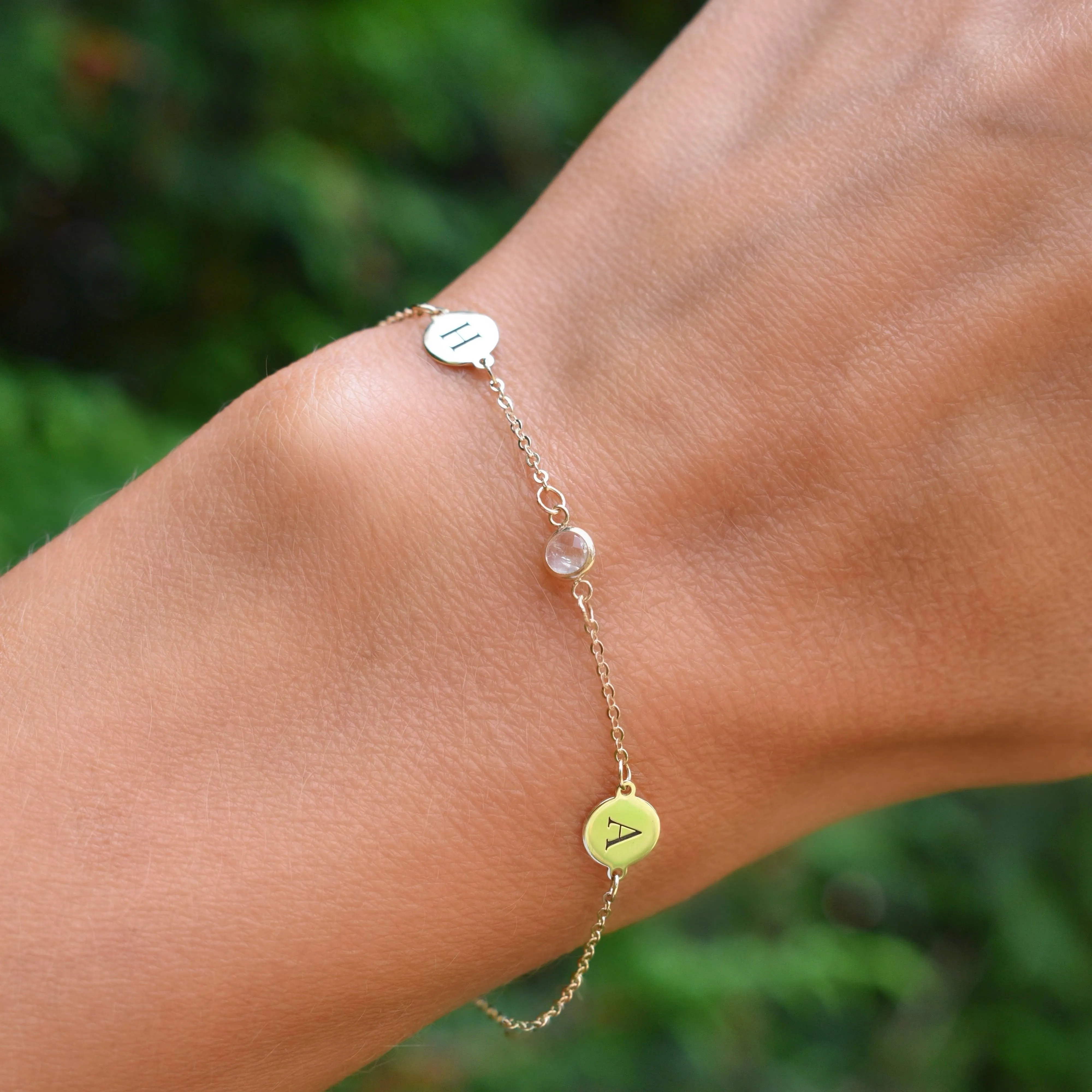 Personalized Classic 2 Letter & 1 Birthstone Bracelet in 14k Gold sold by Haverhill product image thumbnail 3