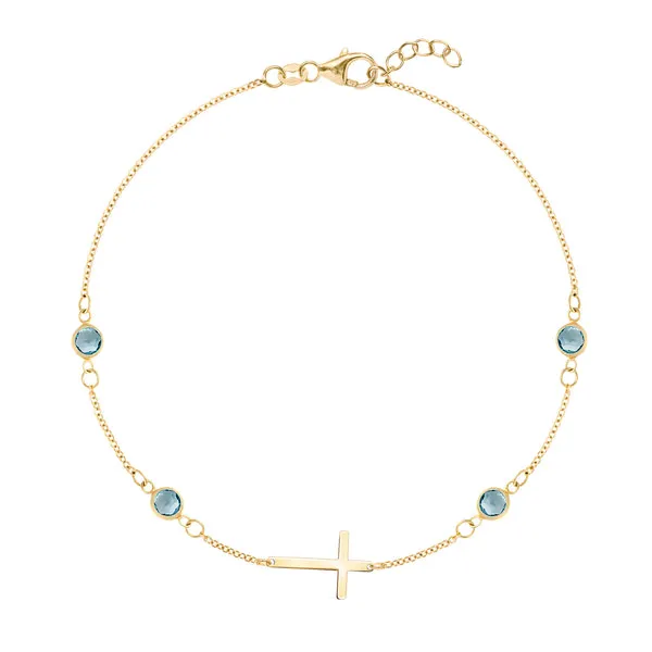 Personalized Classic Cross & 4 Birthstone Bracelet in 14k Gold sold by Haverhill