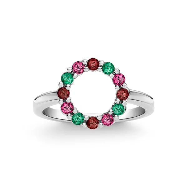 Personalized Rosecliff Small Circle Birthstone Ring in 14k Gold sold by Haverhill