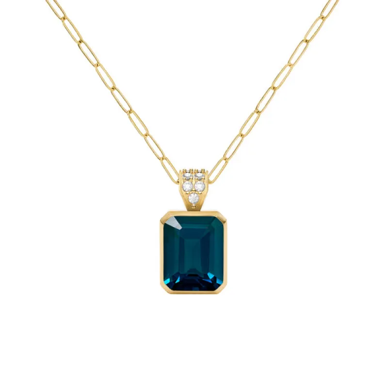 Warren Atlantic Blue Topaz Pendant with Diamond Bale in 14k Gold (December) sold by Haverhill
