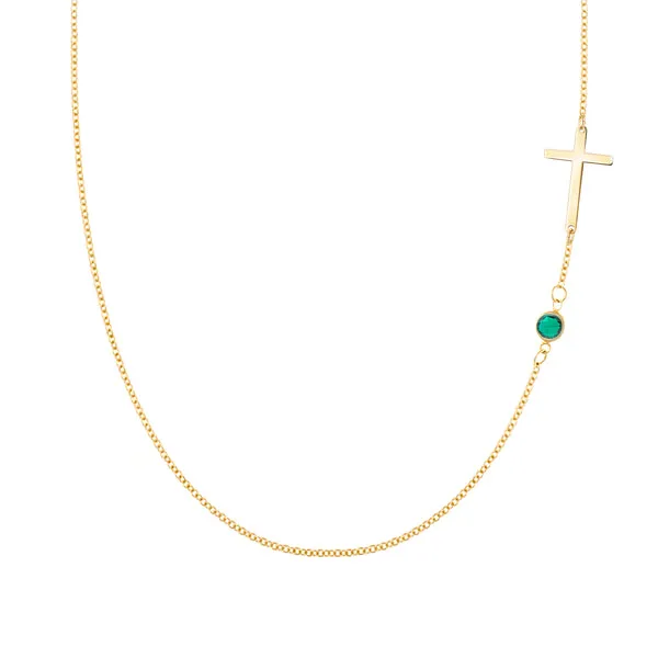 Personalized Classic Cross & 1 Birthstone Necklace in 14k Gold sold by Haverhill