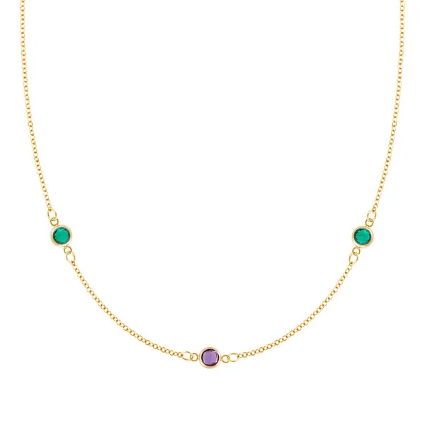 Personalized Classic 3 Birthstone Necklace in 14k Gold sold by Haverhill