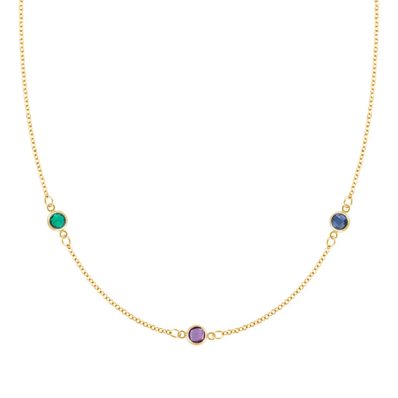 Personalized Classic 3 Birthstone Necklace in 14k Gold sold by Haverhill