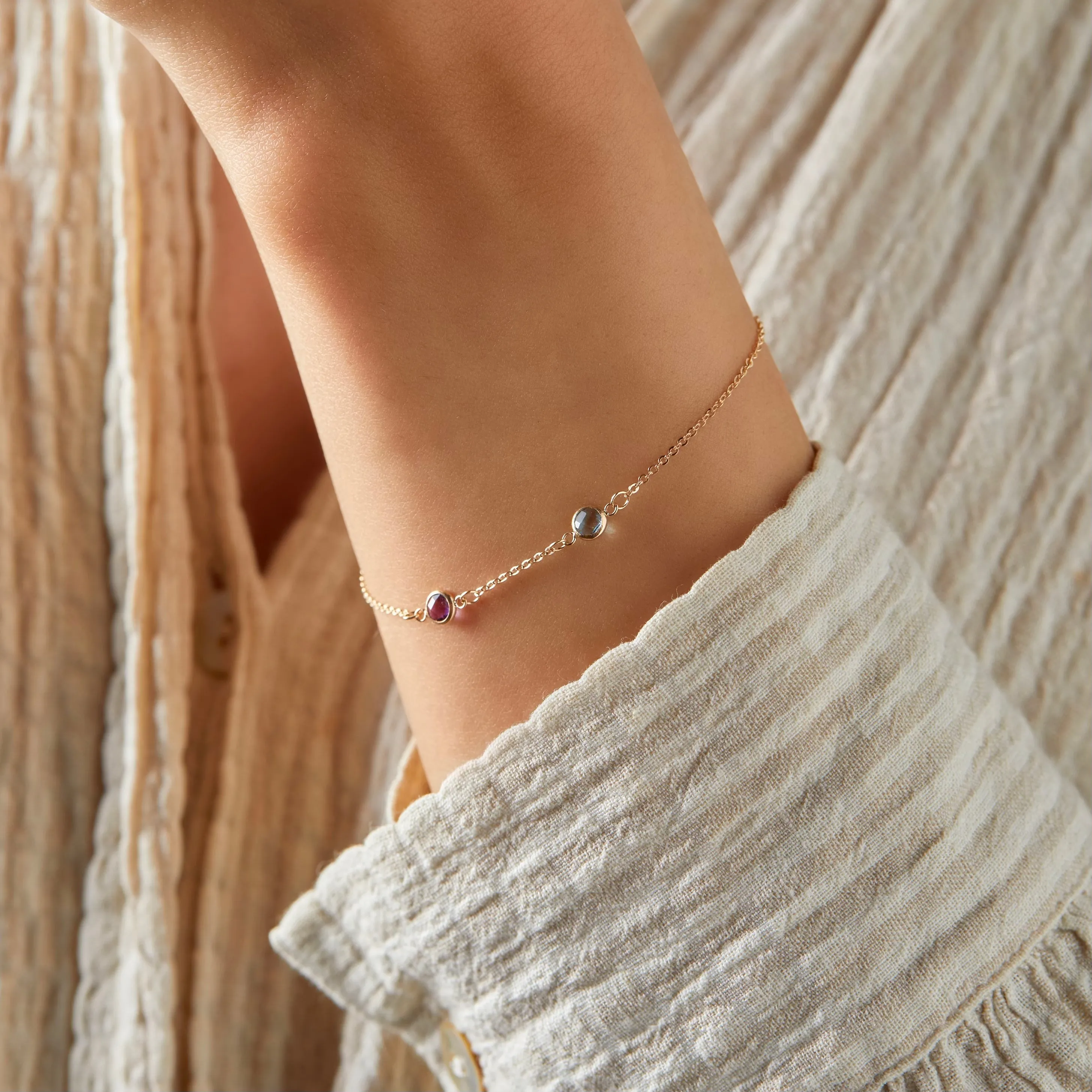 Personalized Classic 2 Birthstone Bracelet in 14k Gold sold by Haverhill product image thumbnail 3
