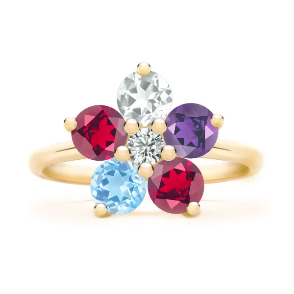 Personalized Greenwich Flower Birthstone & Diamond Ring in 14k Gold sold by Haverhill