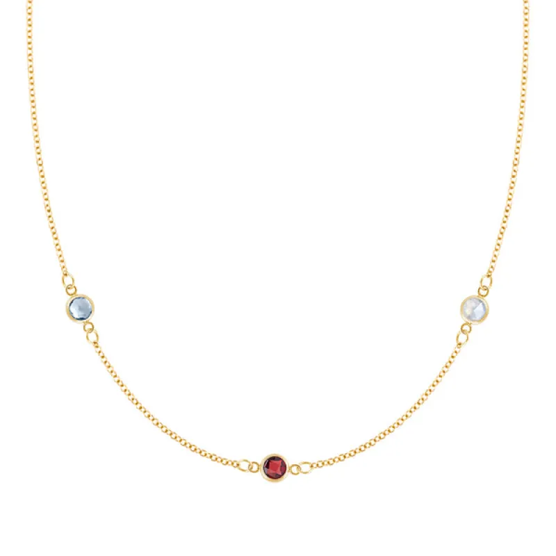 Personalized Classic 3 Birthstone Necklace in 14k Gold sold by Haverhill