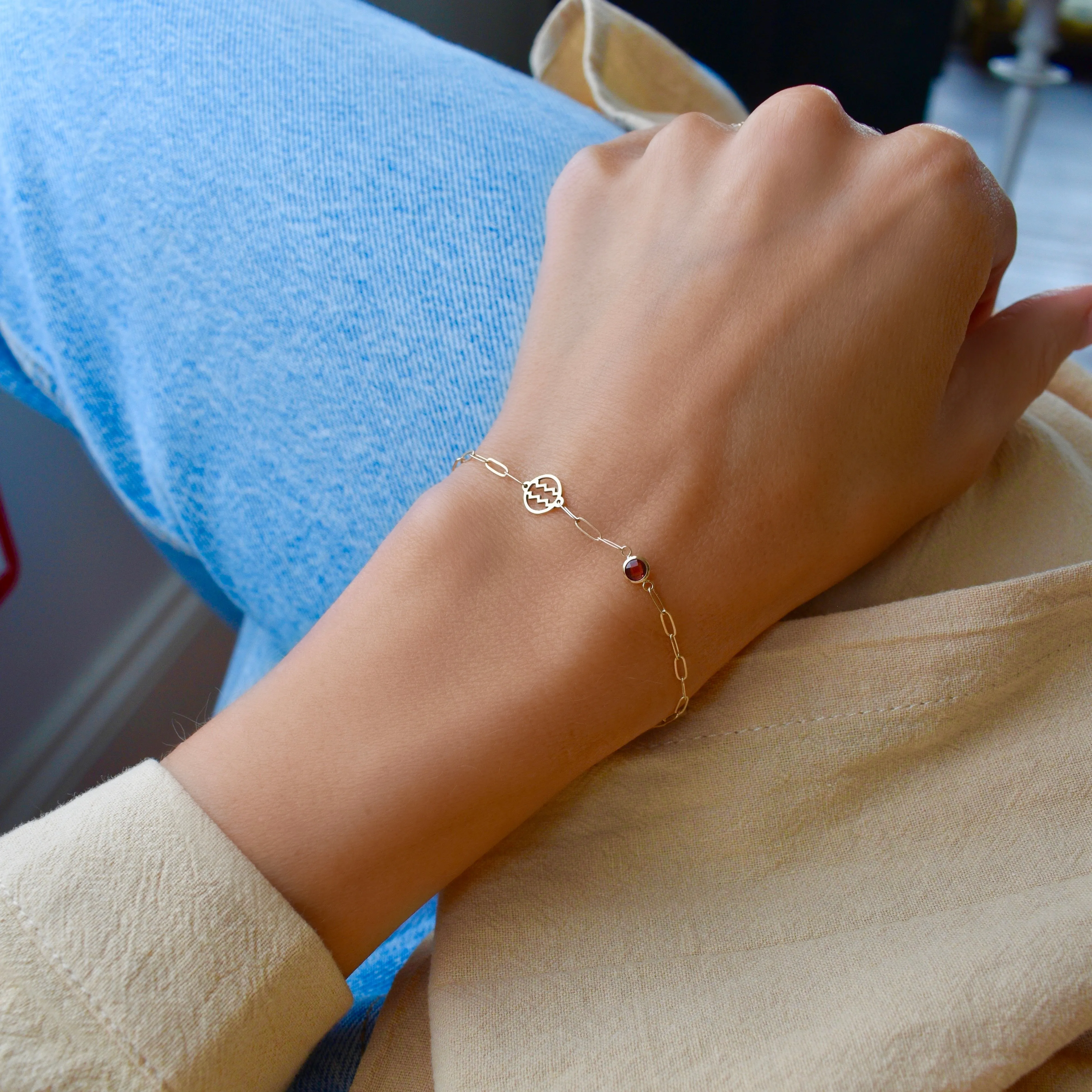 Personalized Aquarius & Birthstone Bracelet on Adelaide Mini in 14k Gold sold by Haverhill product image thumbnail 2