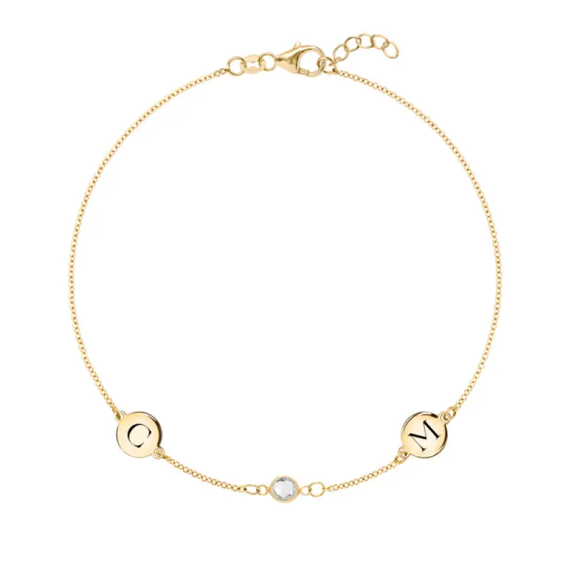 Personalized Classic 2 Letter & 1 Birthstone Bracelet in 14k Gold sold by Haverhill